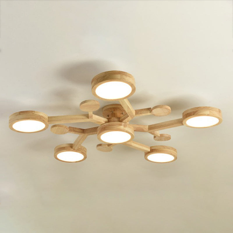 Plafonnier encastré de forme ronde en bois, éclairage encastré moderne multi-lumières en marron