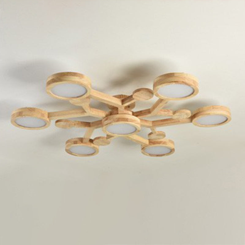 Plafonnier encastré de forme ronde en bois, éclairage encastré moderne multi-lumières en marron