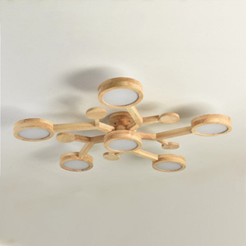 Plafonnier encastré de forme ronde en bois, éclairage encastré moderne multi-lumières en marron