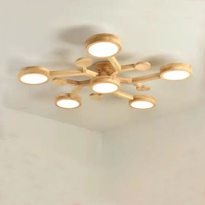 Plafonnier encastré de forme ronde en bois, éclairage encastré moderne multi-lumières en marron