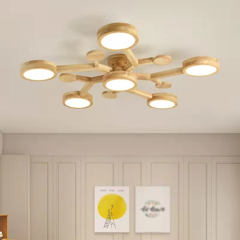Plafonnier encastré de forme ronde en bois, éclairage encastré moderne multi-lumières en marron
