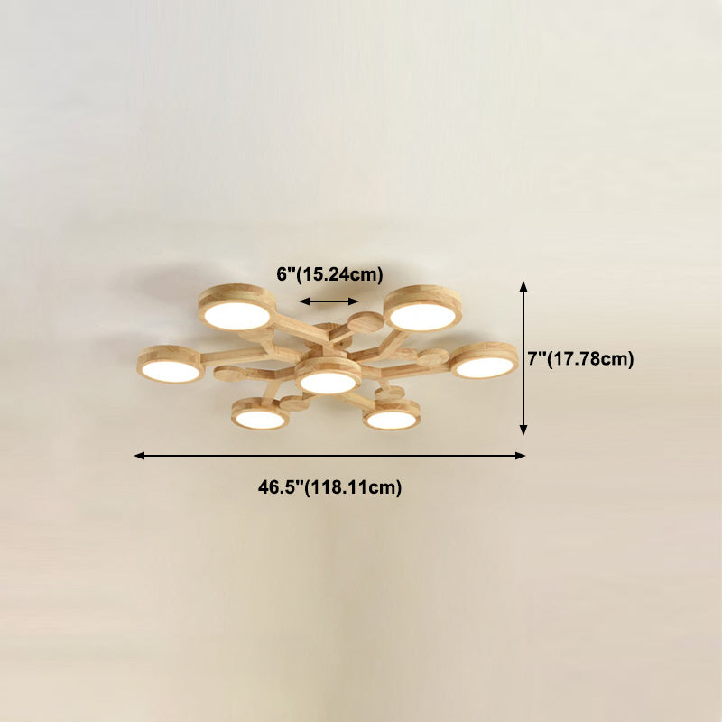 Plafonnier encastré de forme ronde en bois, éclairage encastré moderne multi-lumières en marron