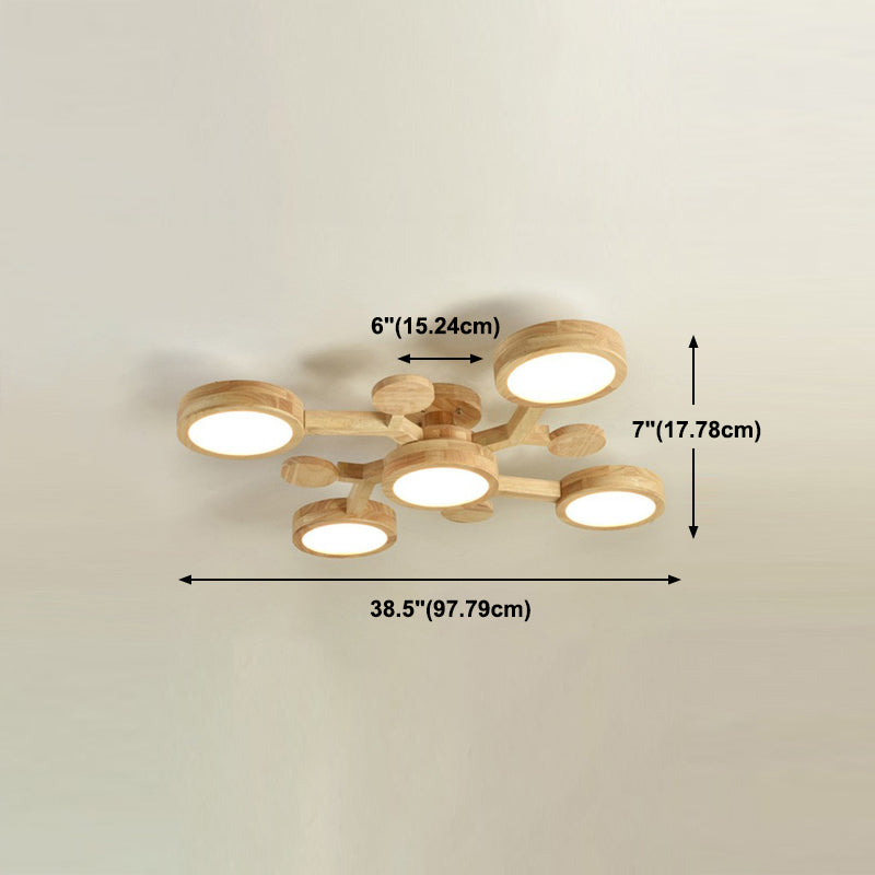 Plafonnier encastré de forme ronde en bois, éclairage encastré moderne multi-lumières en marron
