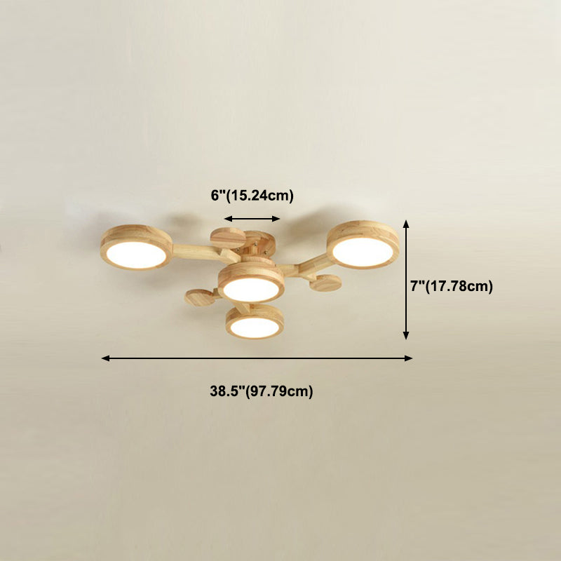 Plafonnier encastré de forme ronde en bois, éclairage encastré moderne multi-lumières en marron