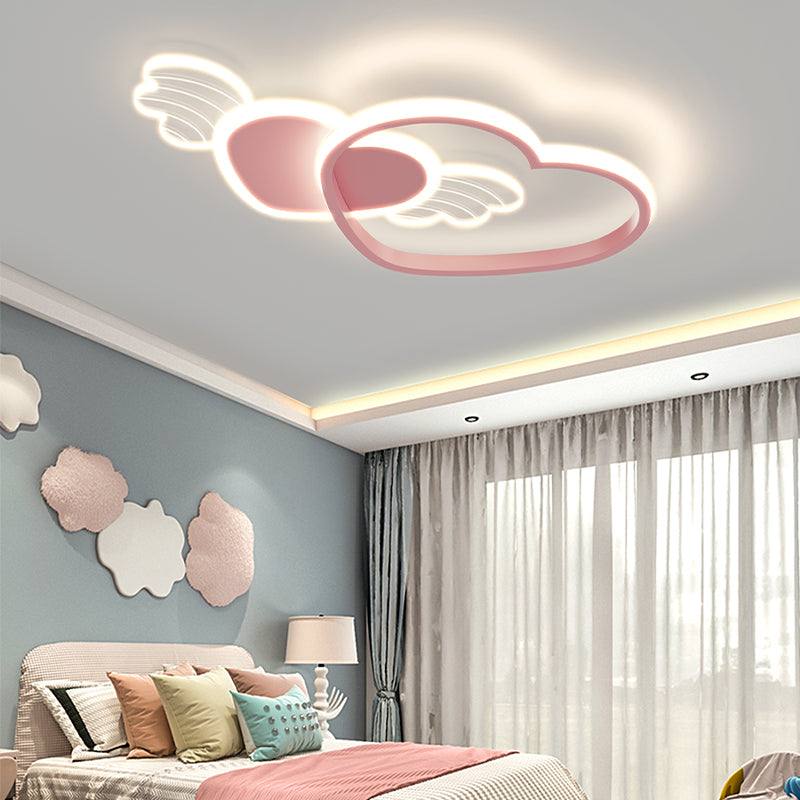 Metal Heart Shape Flush Ceiling Light Modern Style 4 Lights Flush Mount Lighting in Pink