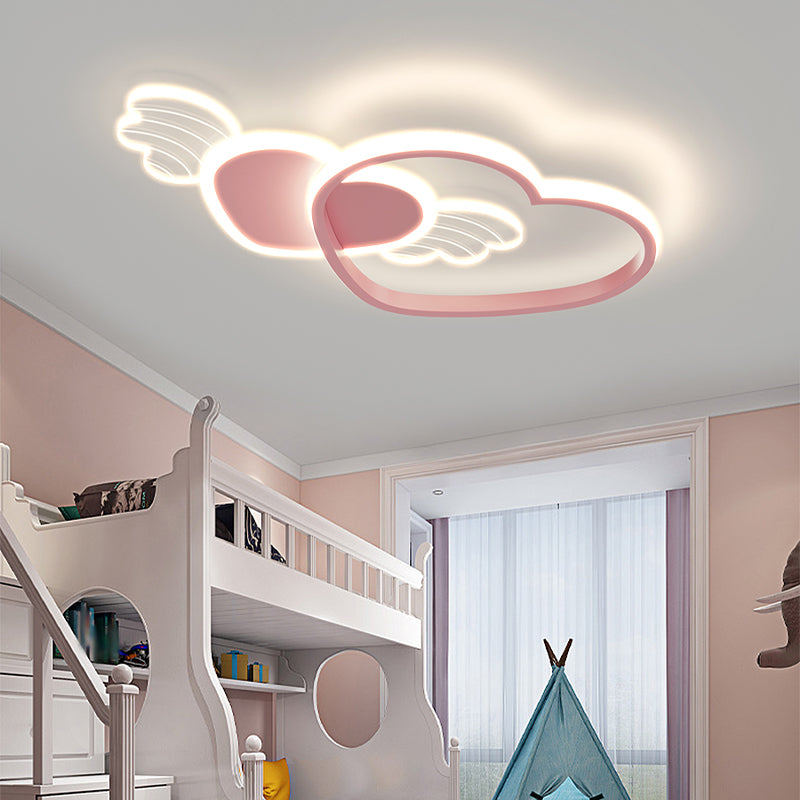 Metal Heart Shape Flush Ceiling Light Modern Style 4 Lights Flush Mount Lighting in Pink