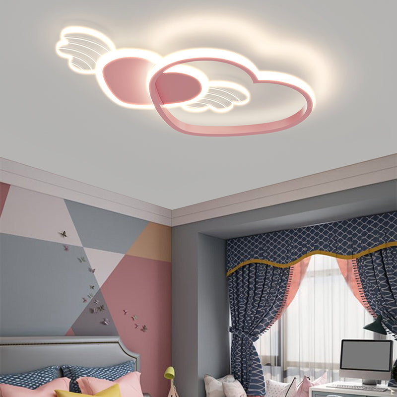 Metal Heart Shape Flush Ceiling Light Modern Style 4 Lights Flush Mount Lighting in Pink