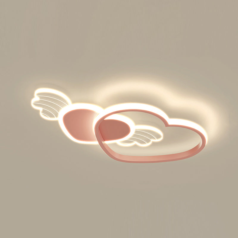 Metal Heart Shape Flush Ceiling Light Modern Style 4 Lights Flush Mount Lighting in Pink