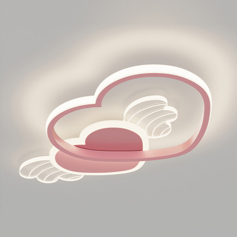 Metal Heart Shape Flush Ceiling Light Modern Style 4 Lights Flush Mount Lighting in Pink