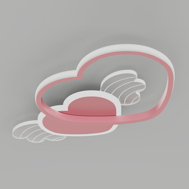 Metal Heart Shape Flush Ceiling Light Modern Style 4 Lights Flush Mount Lighting in Pink
