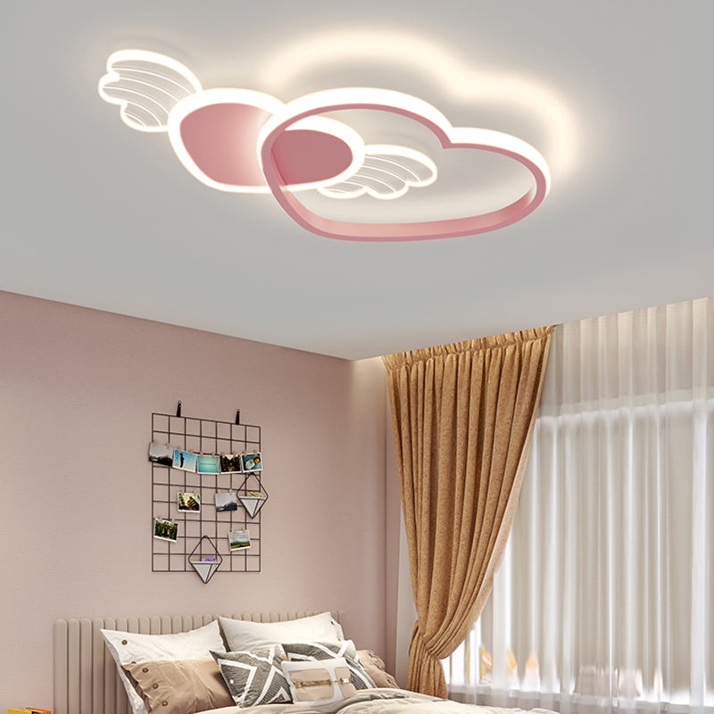 Metal Heart Shape Flush Ceiling Light Modern Style 4 Lights Flush Mount Lighting in Pink
