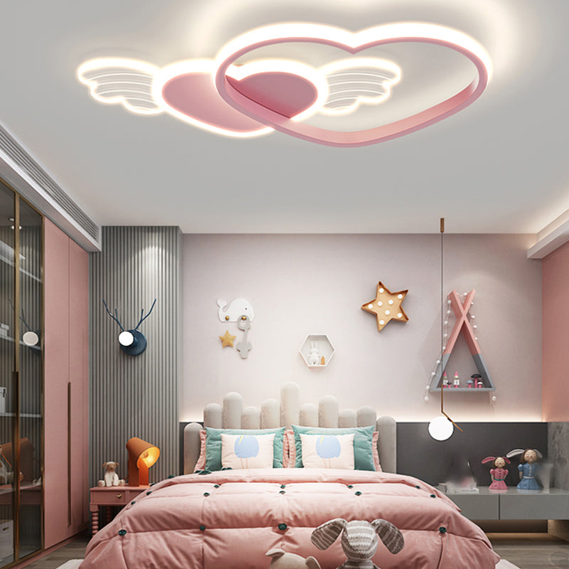 Metal Heart Shape Flush Ceiling Light Modern Style 4 Lights Flush Mount Lighting in Pink