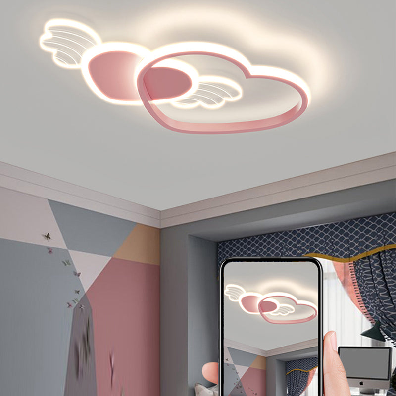 Metal Heart Shape Flush Ceiling Light Modern Style 4 Lights Flush Mount Lighting in Pink