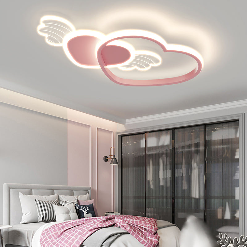 Metal Heart Shape Flush Ceiling Light Modern Style 4 Lights Flush Mount Lighting in Pink