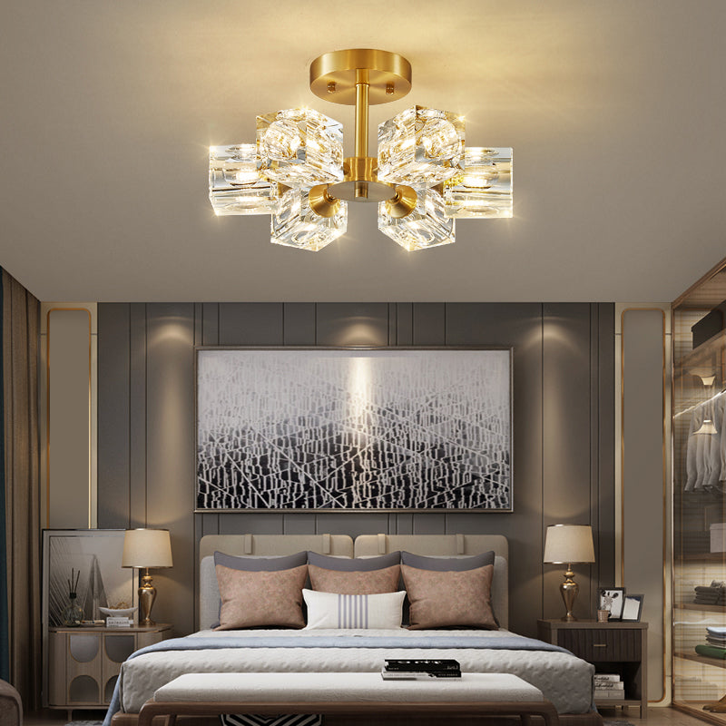 Crystal Geometrische Flush Plafond Licht Modern Multi-Lights Flush Mount Verlichting in Brass