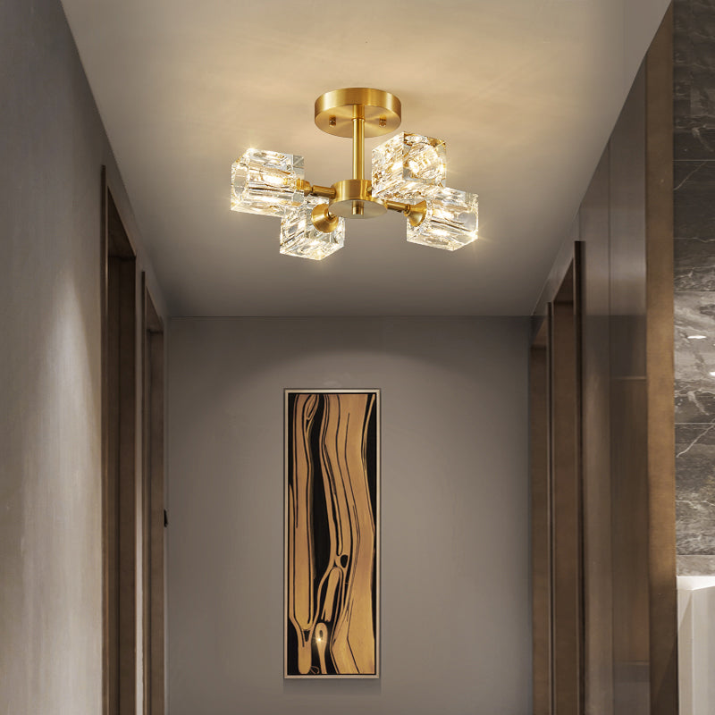 Crystal Geometrische Flush Plafond Licht Modern Multi-Lights Flush Mount Verlichting in Brass