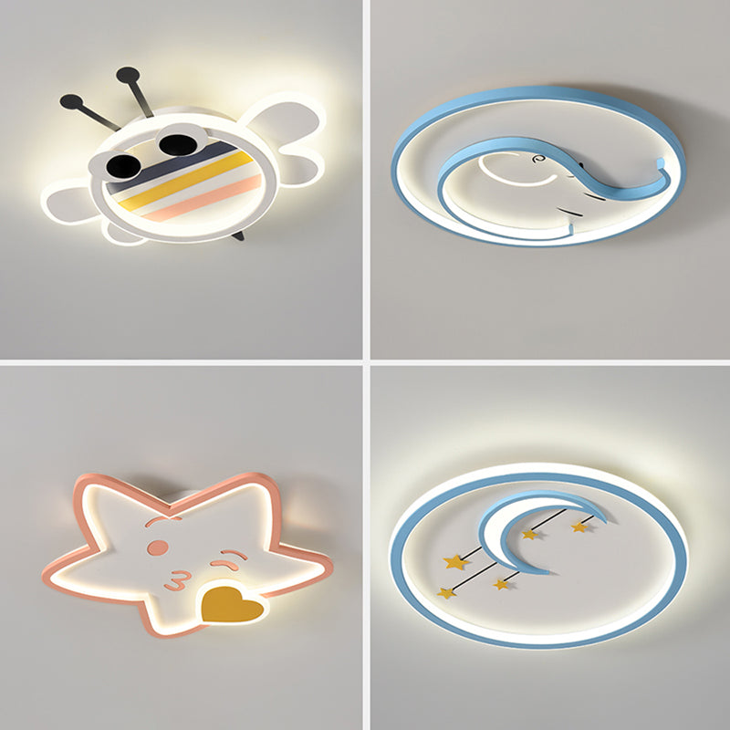 Plafonnier affleurant à abat-jour unique en métal, style enfant, luminaire multi-lumières