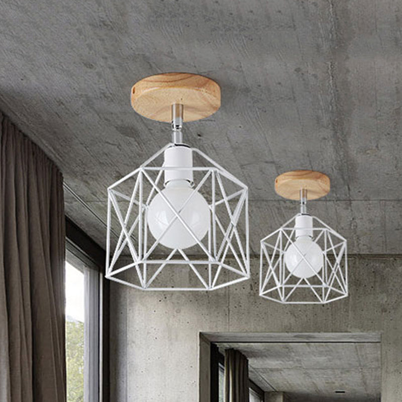 1 tête fer plafonnier style rétro noir / blanc global / carré cage abat - jour porche rotation semi - encastré lumière