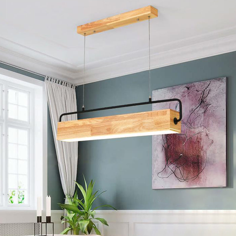 Modern Style Rectangle Pendant Light Wood 1 Light Pendant Light Fixture