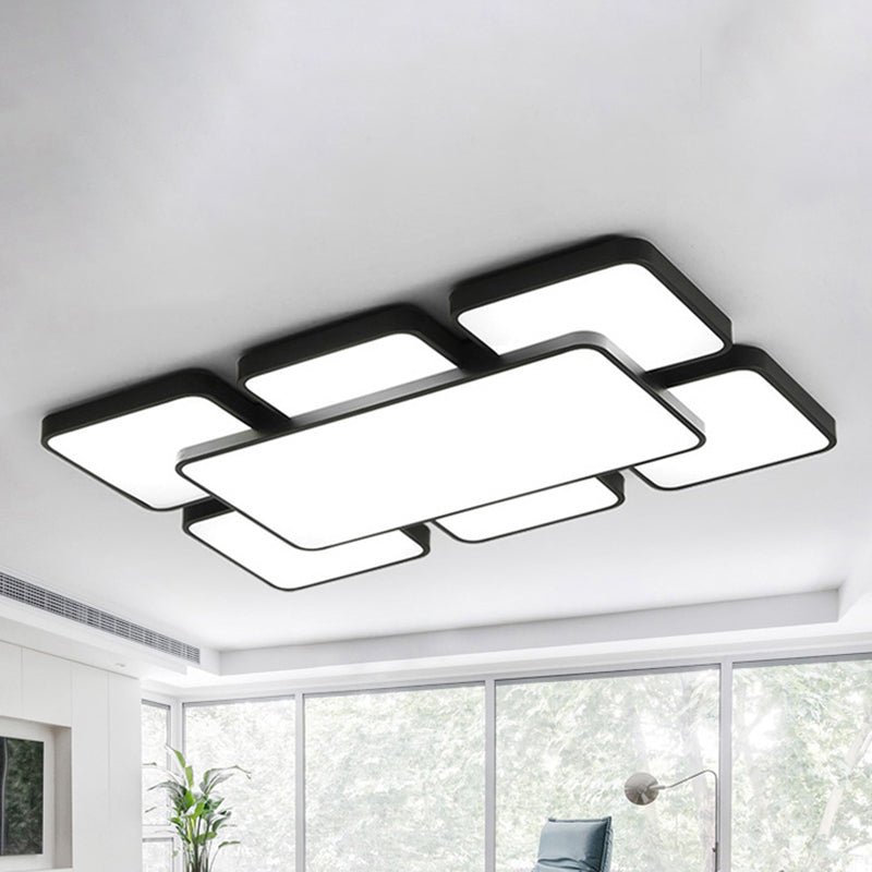 Lámpara empotrada de techo para dormitorio con pantalla cuadrada/rectangular, acrílico, 20,5"/24,5" W, 5/7 luces, lámpara de montaje empotrado estilo modernista en negro/blanco