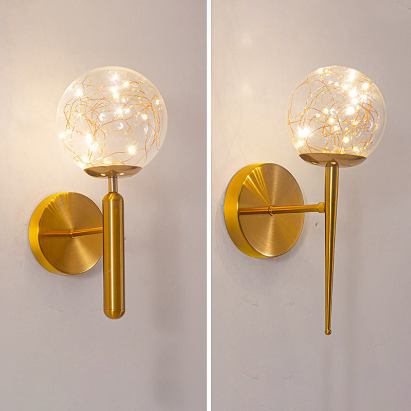 Modern Style Ball Wall Mounted Lamps Glass 1 Light Wall Lamps in Gold