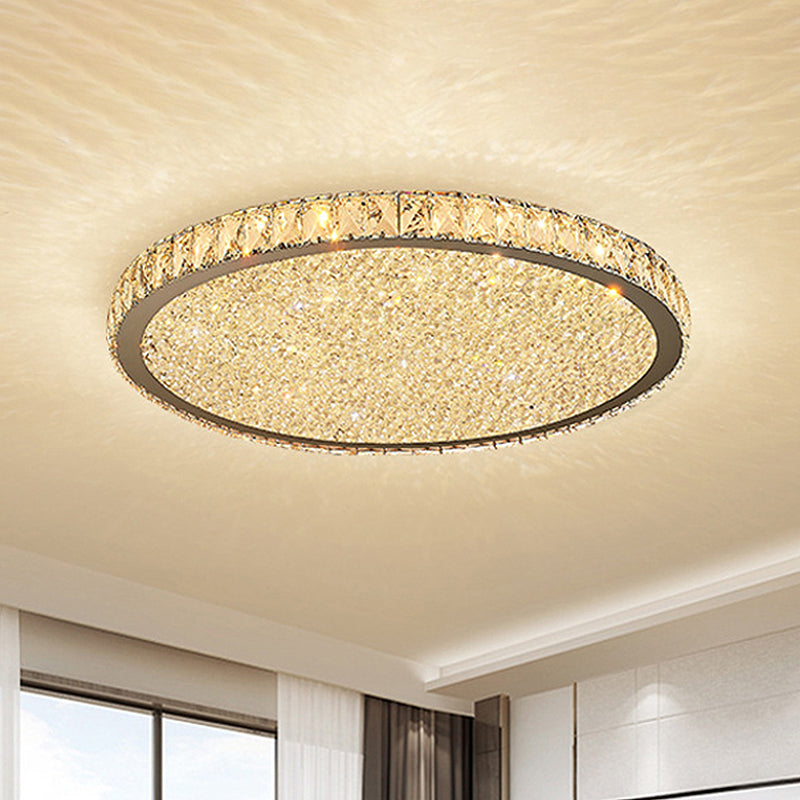 Plafonnier circulaire moderne à 1 lumière en cristal clair/ambre de 8,5"/14"/18" de large, luminaire de plafond à LED en lumière chaude/blanche