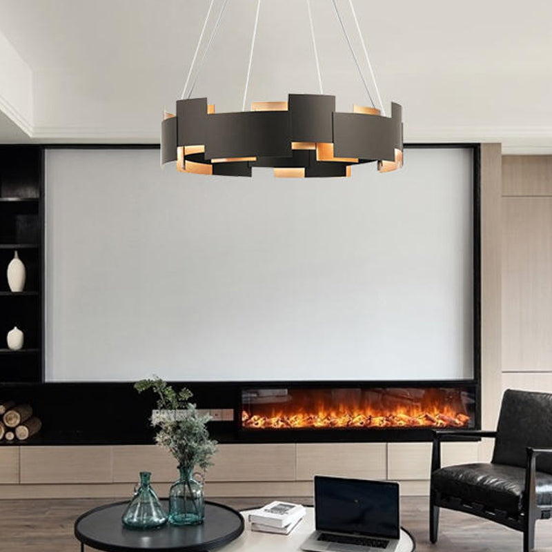 Postmodern Style Metal Chandelier Light Round Shade Pendant Light in Black