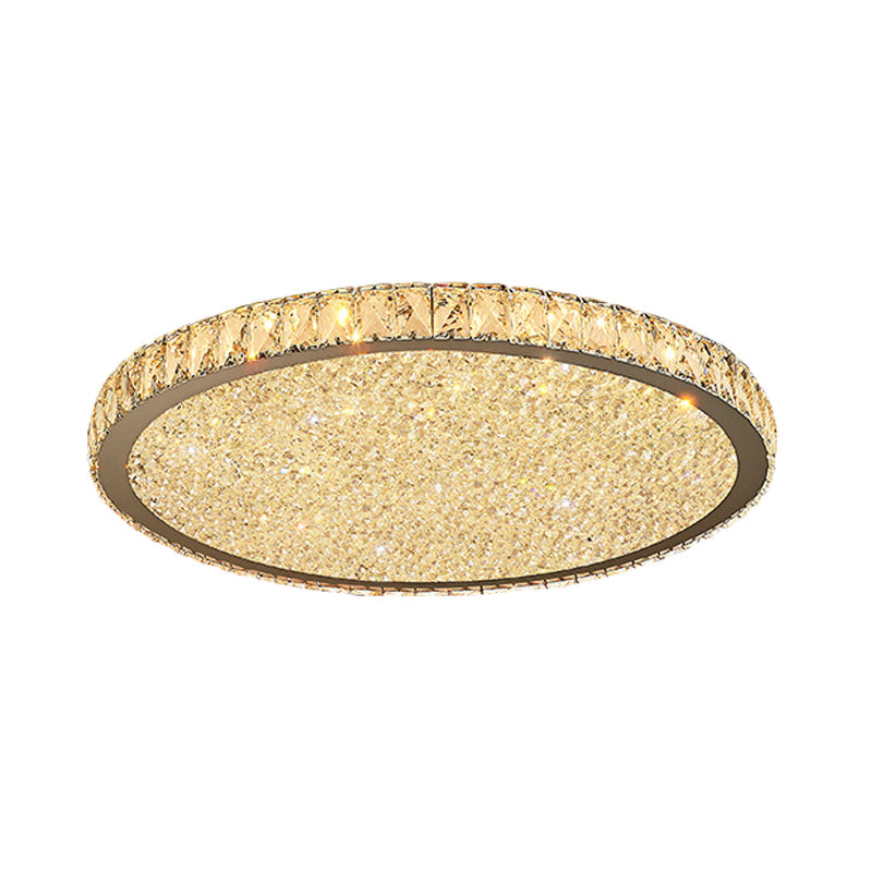 Plafonnier circulaire moderne à 1 lumière en cristal clair/ambre de 8,5"/14"/18" de large, luminaire de plafond à LED en lumière chaude/blanche