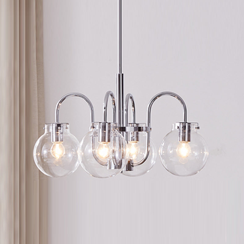 Modern Style Chandelier Light Fixture Globe Shape Glass Hanging Light in Silver