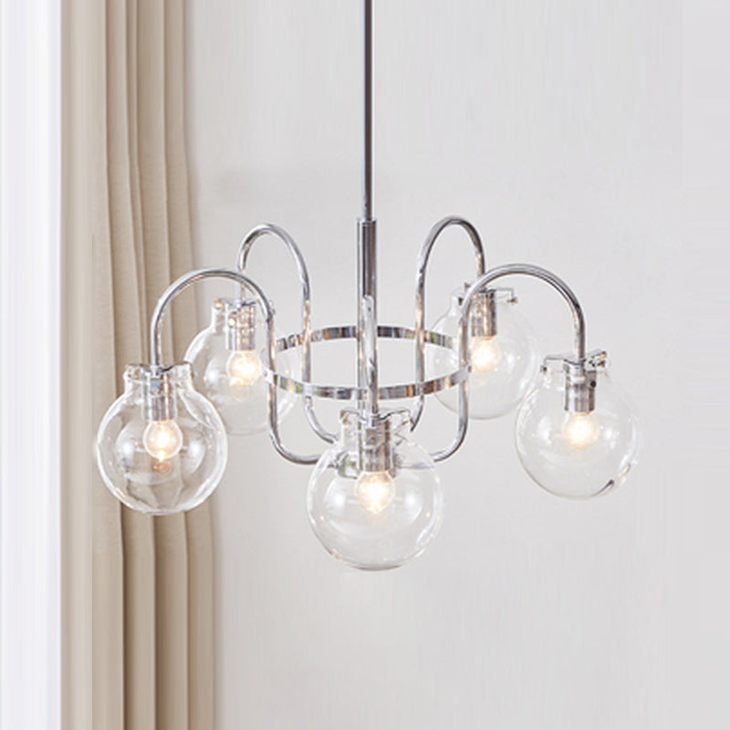 Modern Style Chandelier Light Fixture Globe Shape Glass Hanging Light in Silver