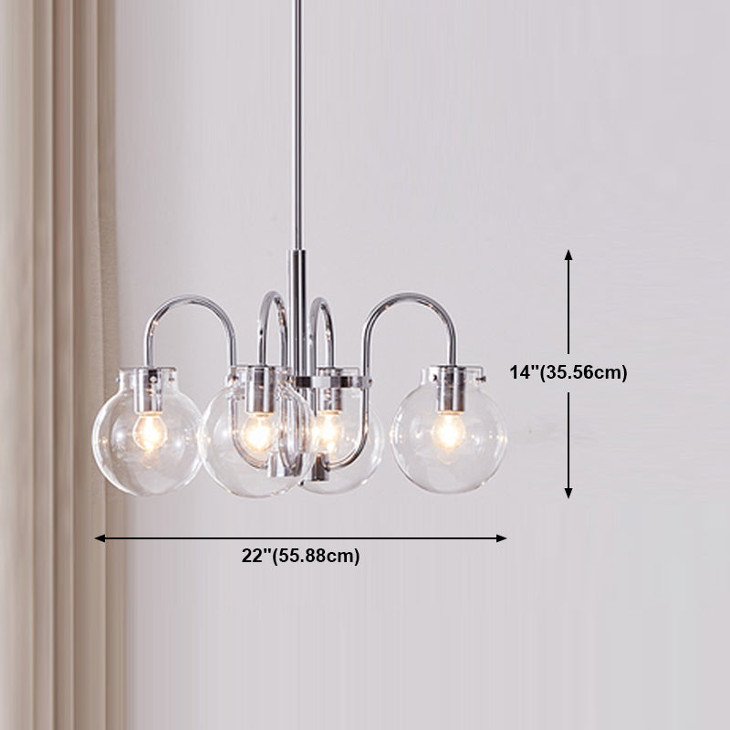 Modern Style Chandelier Light Fixture Globe Shape Glass Hanging Light in Silver