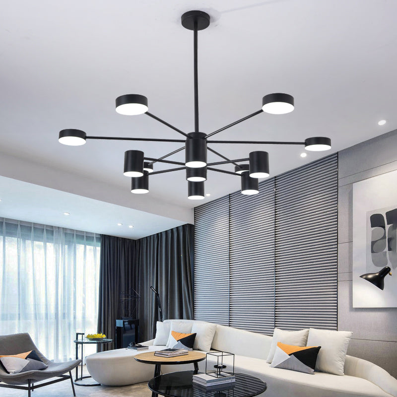 Luces de lámpara de metal de sombra de cilindro accesorios de iluminación de araña modernos en negro