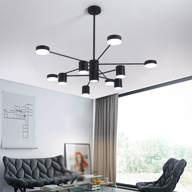 Luces de lámpara de metal de sombra de cilindro accesorios de iluminación de araña modernos en negro