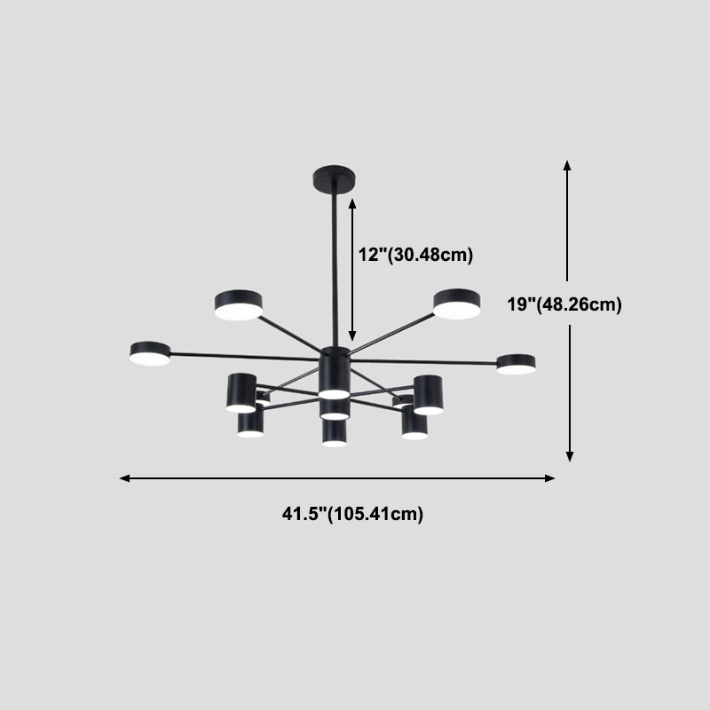 Luces de lámpara de metal de sombra de cilindro accesorios de iluminación de araña modernos en negro