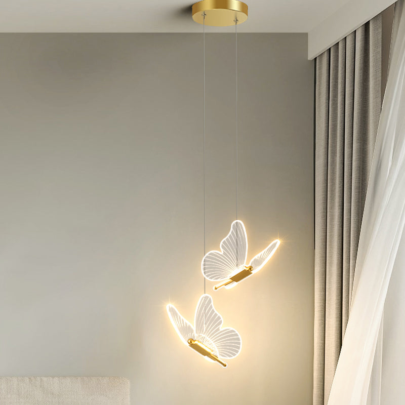 Butterfly Shape Metal Hanging Light Modern Style Multi Lights Cluster Pendant in Gold