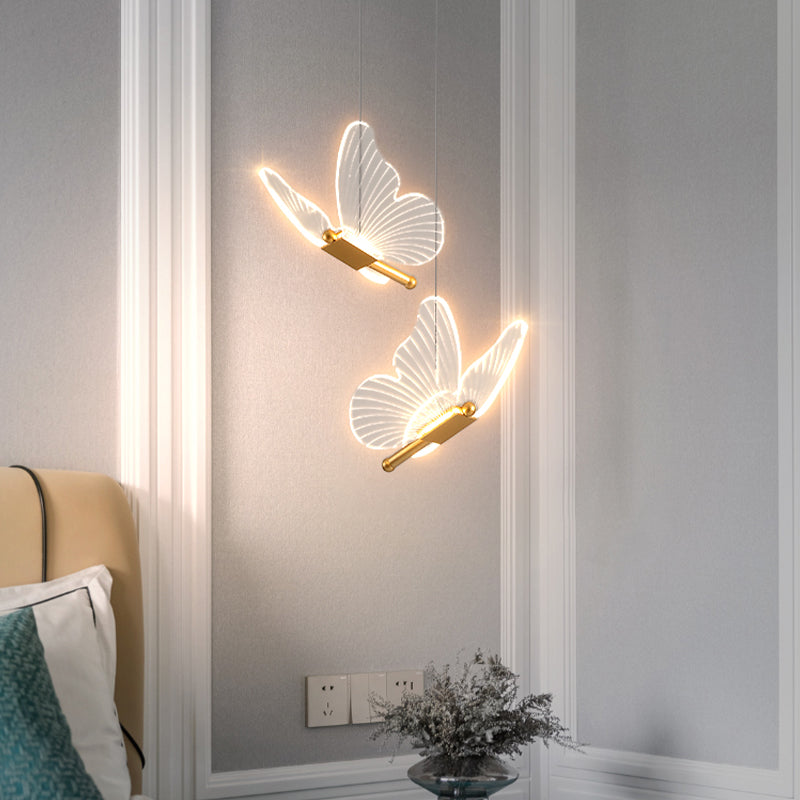 Butterfly Shape Metal Hanging Light Modern Style Multi Lights Cluster Pendant in Gold