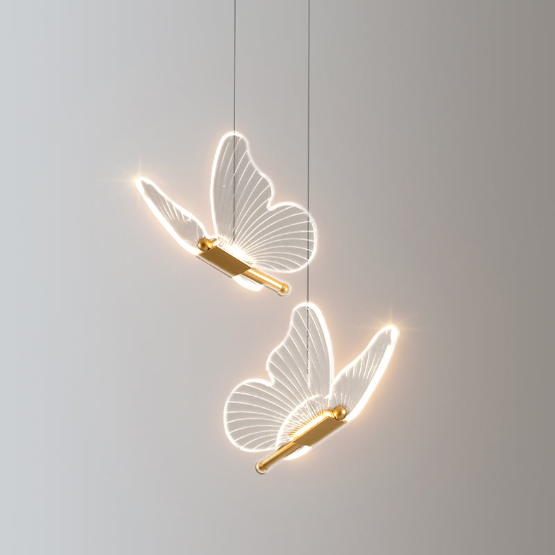 Butterfly Shape Metal Hanging Light Modern Style Multi Lights Cluster Pendant in Gold