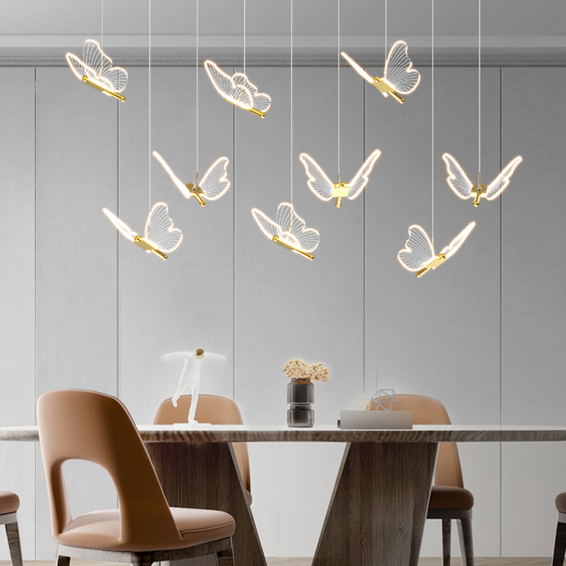 Butterfly Shape Metal Hanging Light Modern Style Multi Lights Cluster Pendant in Gold