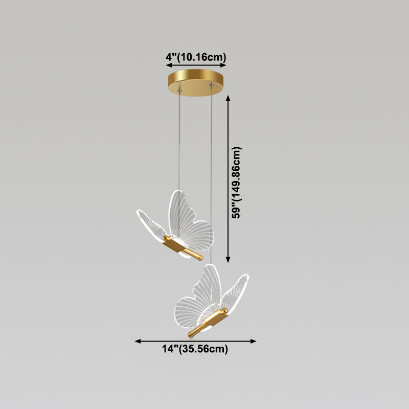 Butterfly Shape Metal Hanging Light Modern Style Multi Lights Cluster Pendant in Gold