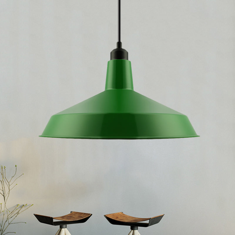 Green Barn Shade Ceiling Pendant Vintage Style Metal 1 Head Living Room Ceiling Fixture with Cord/Downrods