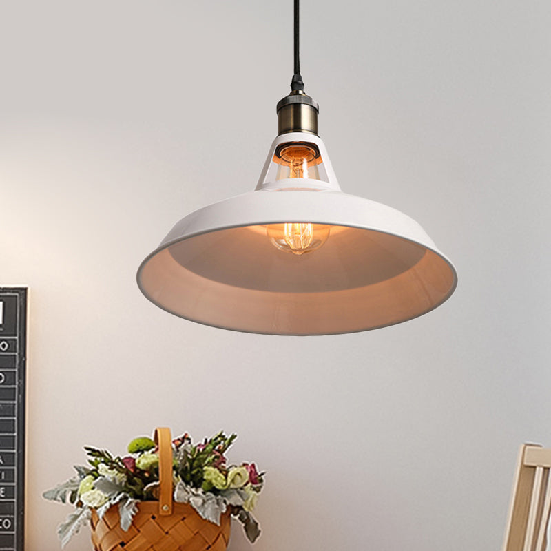 Loft Style Barn Shade Pendant Ceiling Light 10.5"/12"/15" W 1 Bulb Metallic Hanging Lamp in Black/White for Dining Table