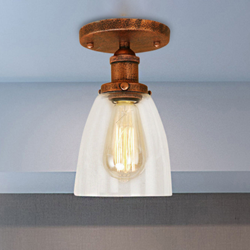 Luminaires de plafond à une ampoule, cône industriel en verre transparent, éclairage semi-encastré en argent/laiton/rouille