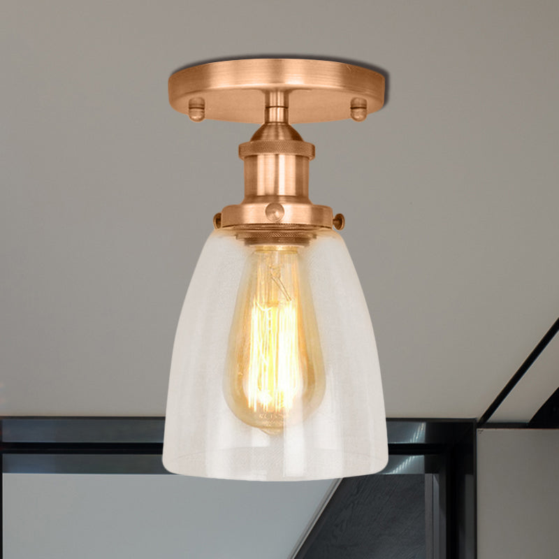 Luminaires de plafond à une ampoule, cône industriel en verre transparent, éclairage semi-encastré en argent/laiton/rouille