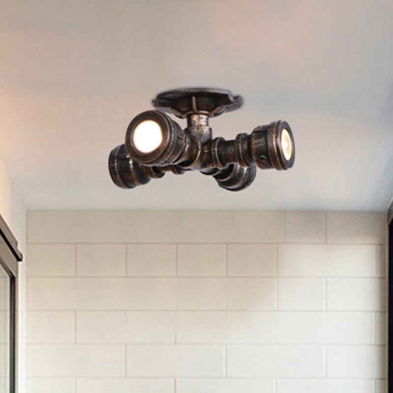 Sputnik Balcony Semi Flush Light with Pipe Rustic Industrial Wrought Iron 4 Lights Aged Bronze Ceiling Fixture
