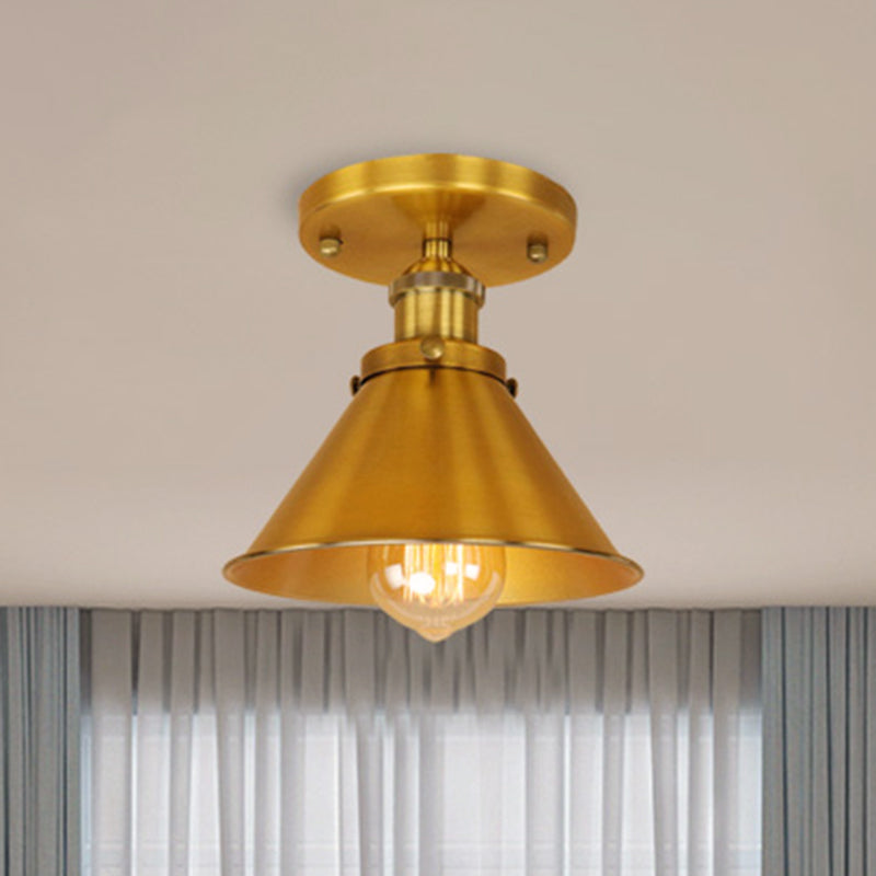 Lámpara semi empotrada cónica metálica, estilo vintage, iluminación de montaje semi empotrada para pasillo de 1 cabezal en latón/cobre