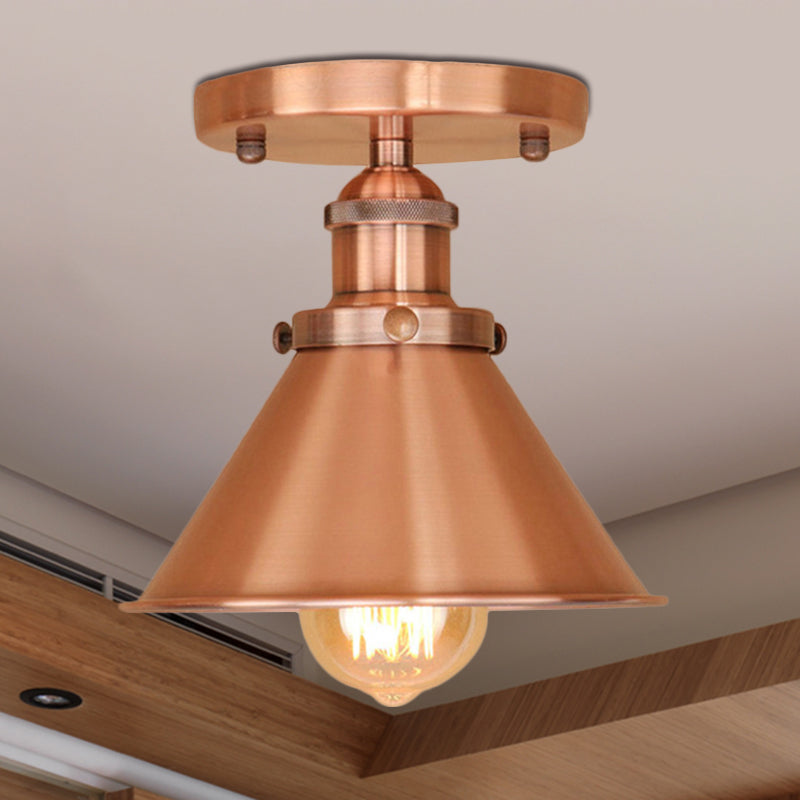 Lámpara semi empotrada cónica metálica, estilo vintage, iluminación de montaje semi empotrada para pasillo de 1 cabezal en latón/cobre