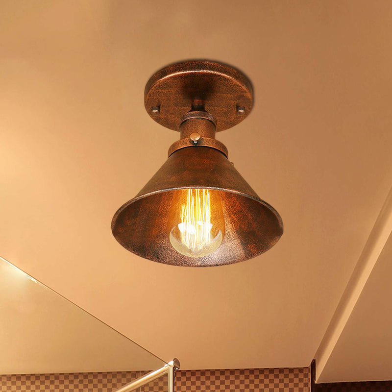 Lámpara semi empotrada cónica metálica, estilo vintage, iluminación de montaje semi empotrada para pasillo de 1 cabezal en latón/cobre