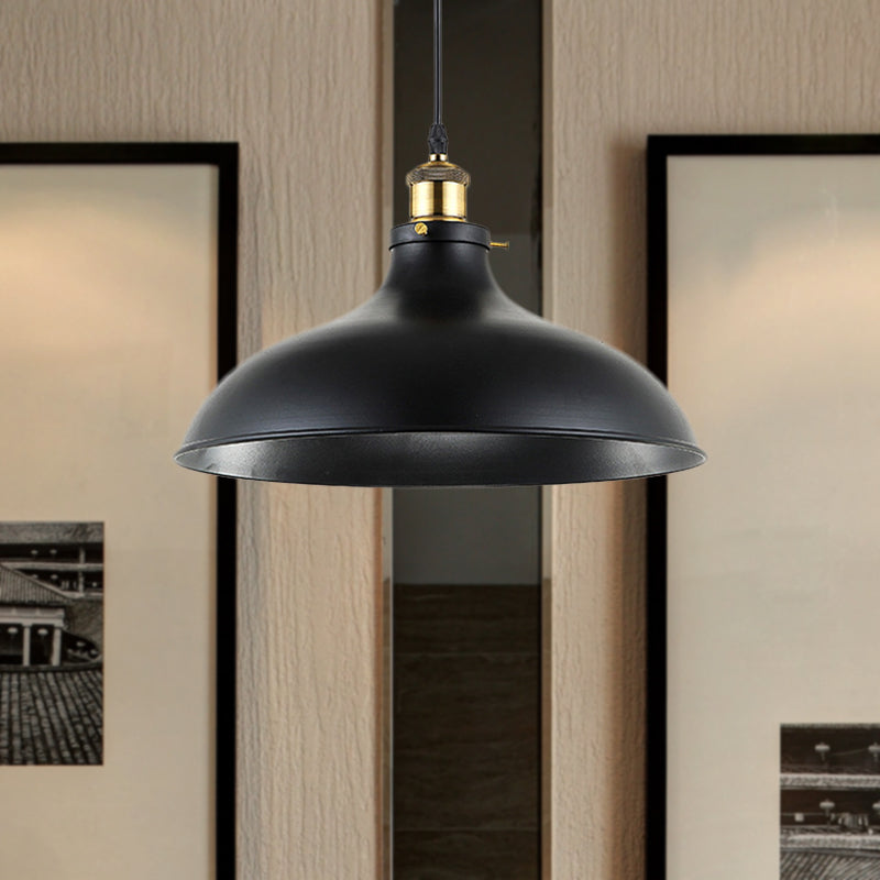 Wrought Iron Domed Ceiling Fixture Industrial 12"/14" W 1 Light Dining Room Pendant Lighting in Weathered Brass/Black