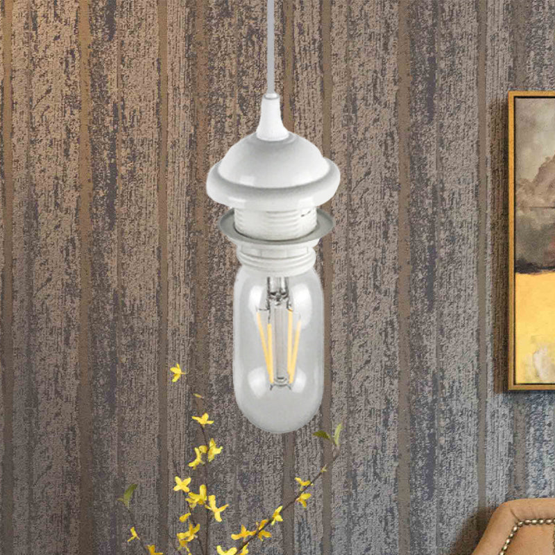 1 MINI MINI MINI PENDANT LEAU avec une bulbe de plafond métallique rétro industriel noir / blanc