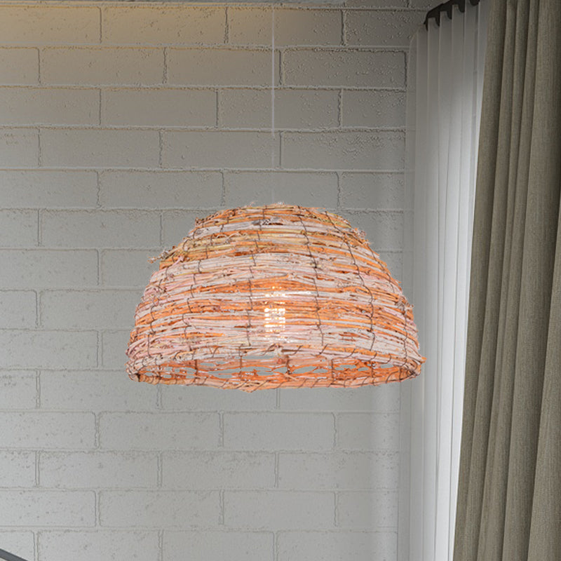 Beige Dome Shade plafond Light Light Rustic Bine Single Pendant Light for Restaurant